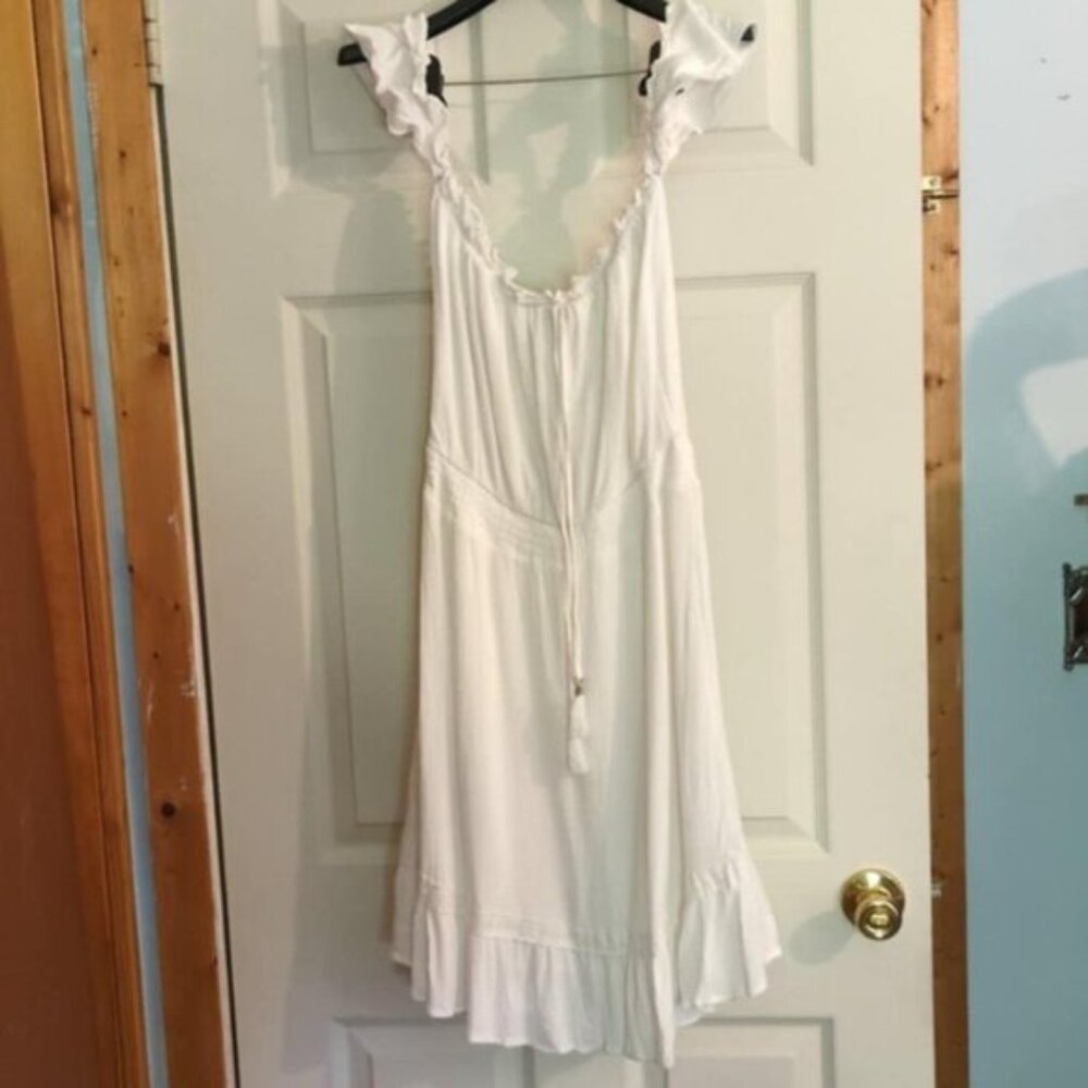Lulus White Gauze Dress Sz Med Cottagecore Farmcore Clean Girl Off Shoulder Ruff